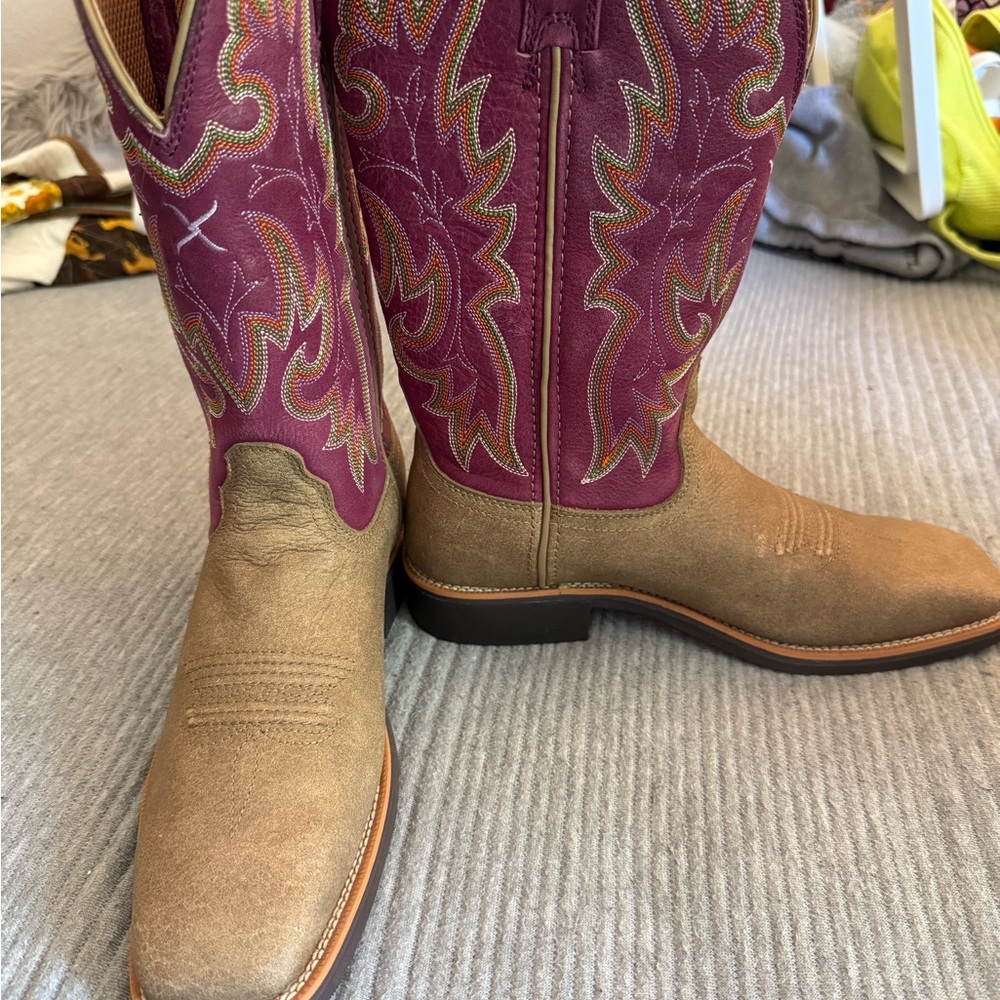 Twisted X Square Toe Tan and Purple Cowgirl Boots